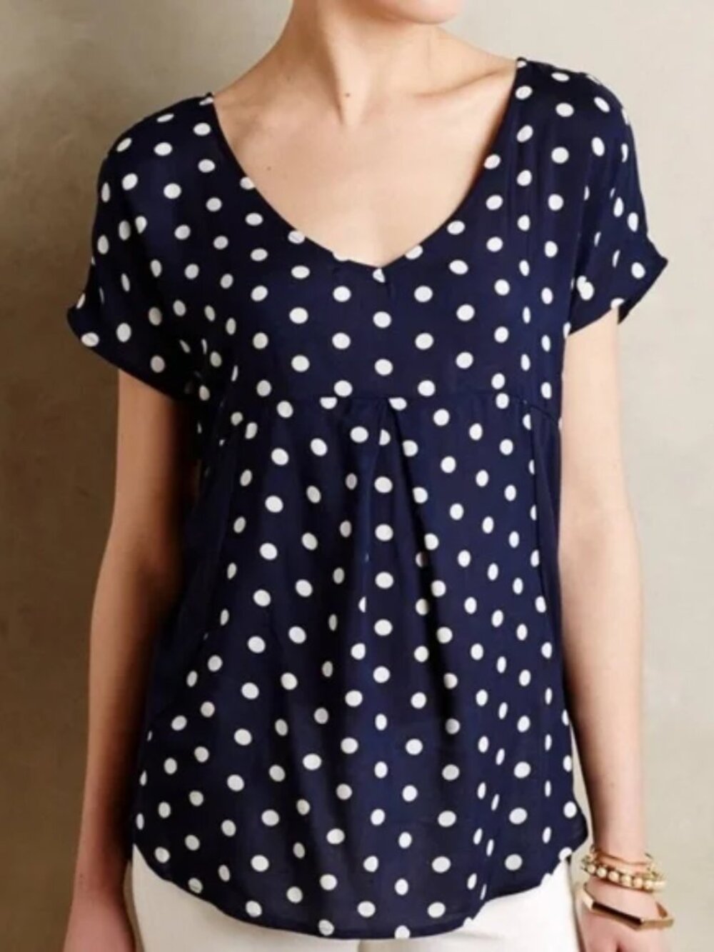 Anthropologie x Porridge Elva Colorblocked Polka Dot Short Sleeve Top - Small